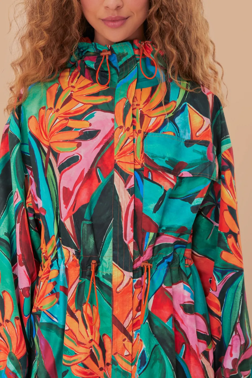 FARM Rio Green Banana Foliage Maxi Raincoat New