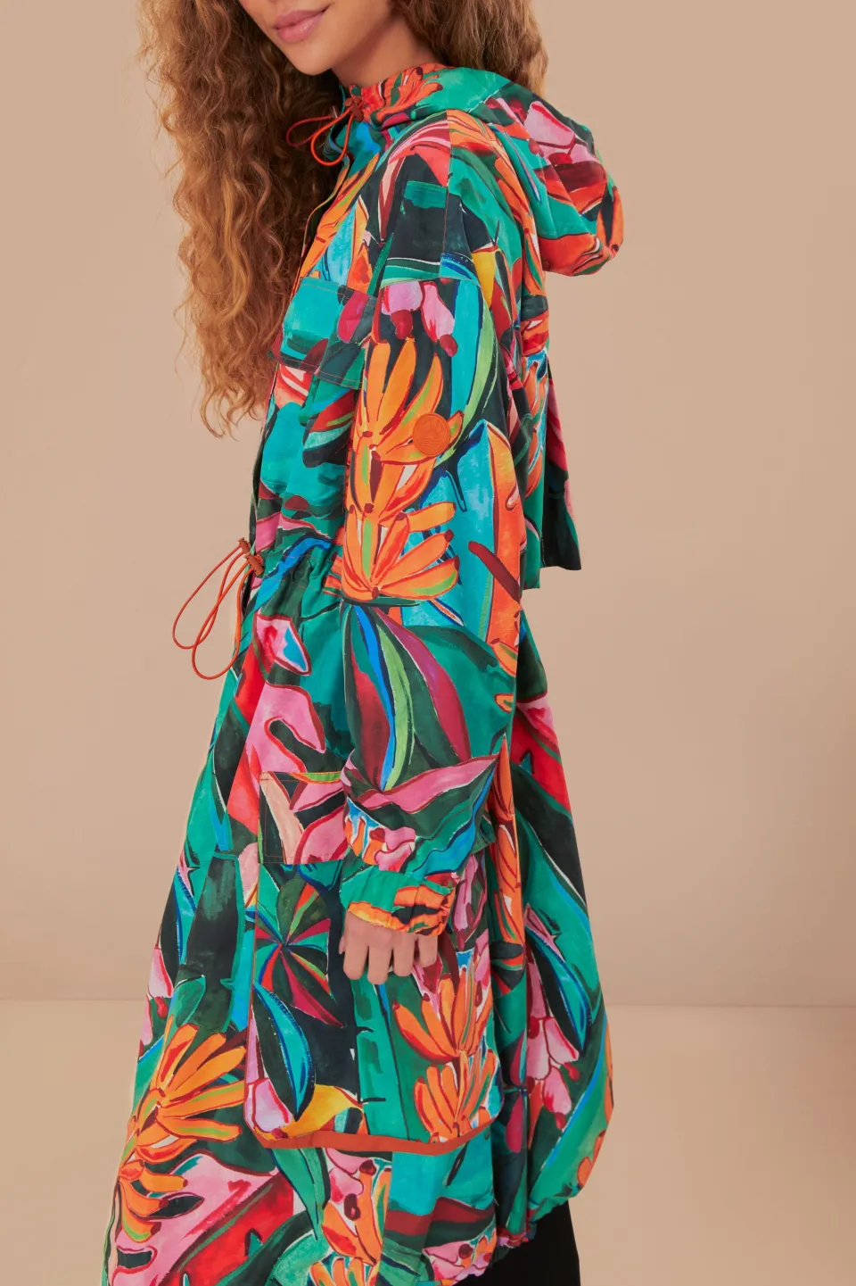 FARM Rio Green Banana Foliage Maxi Raincoat New