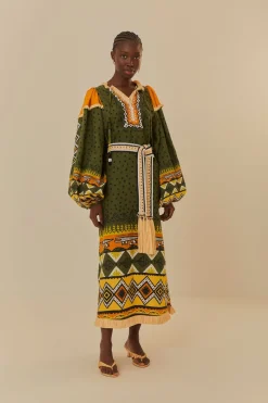 FARM Rio Green Creation Long Sleeve Midi Dress Discount