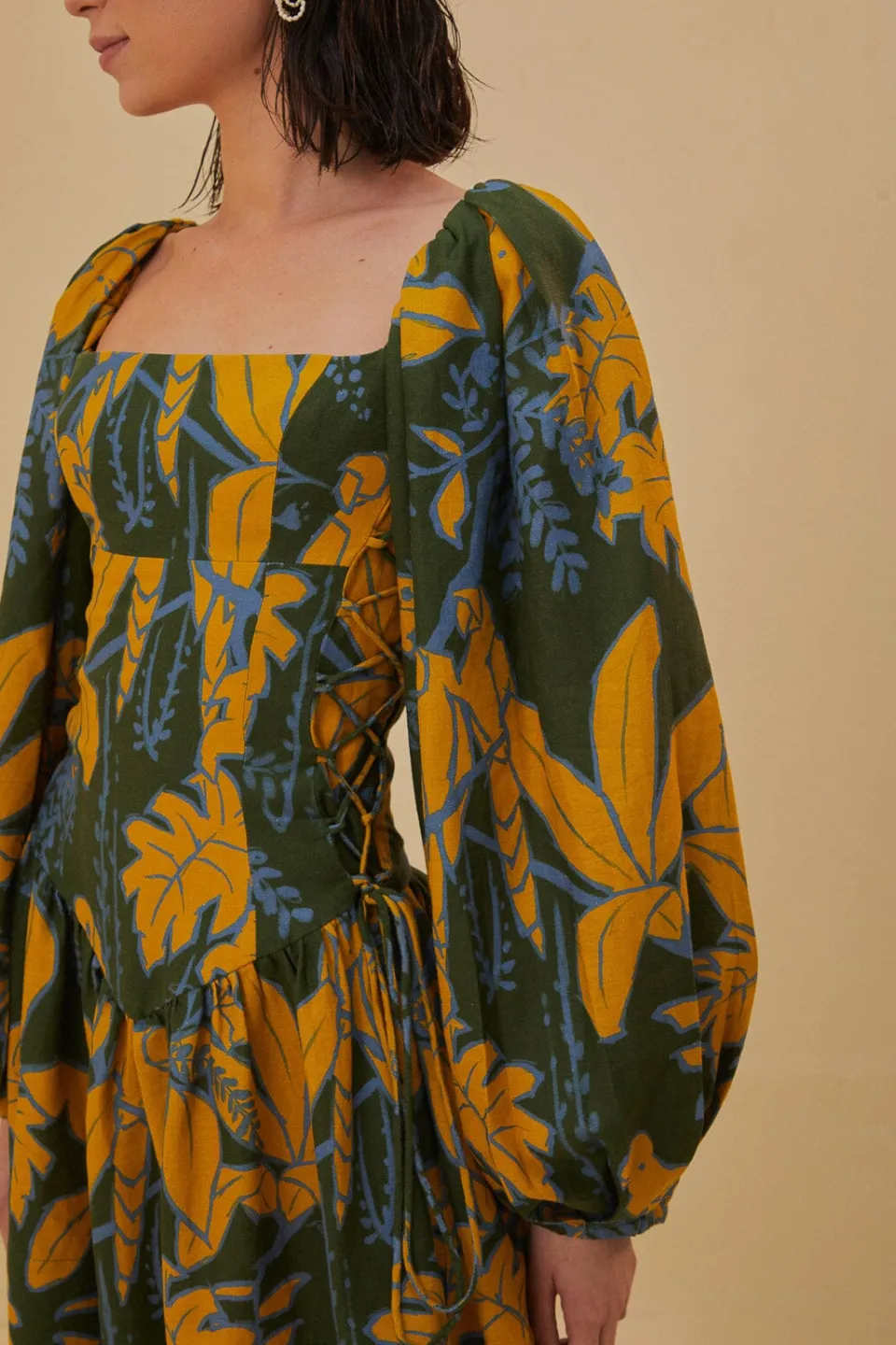 FARM Rio Green Foliage Sketch Lenzing™ Ecovero™ Euroflax™ Mini Dress New