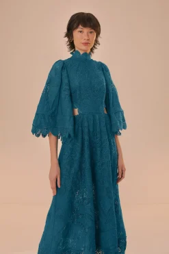 FARM Rio Green Guipire Cut-Out Midi Dress Best