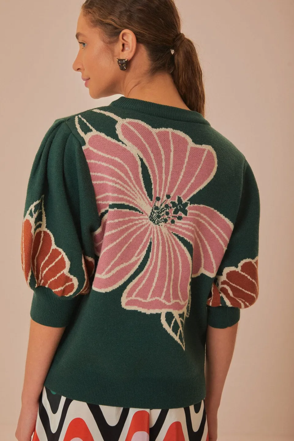 FARM Rio Green Honolulu Flowers Knit Sweater Clearance
