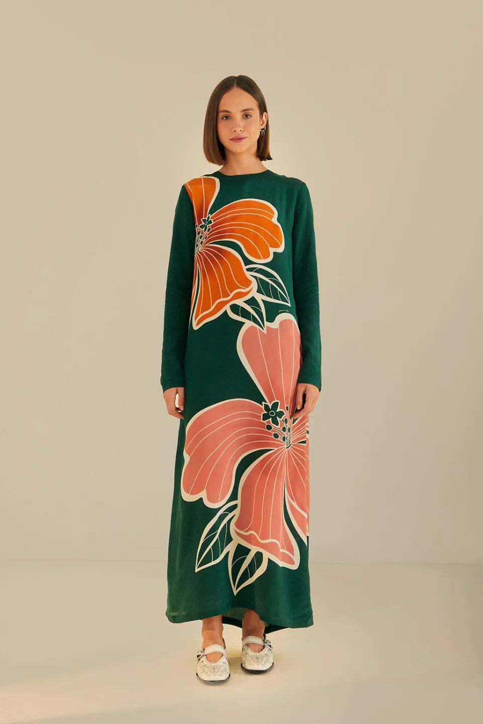 FARM Rio Green Honolulu Flowers Long Sleeve Maxi Dress Online