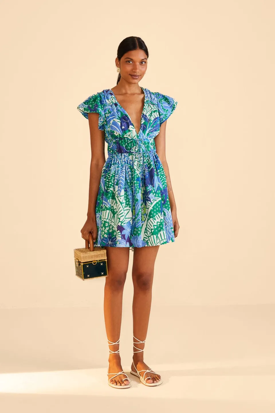 FARM Rio Green Jungle Panther Mini Dress Hot