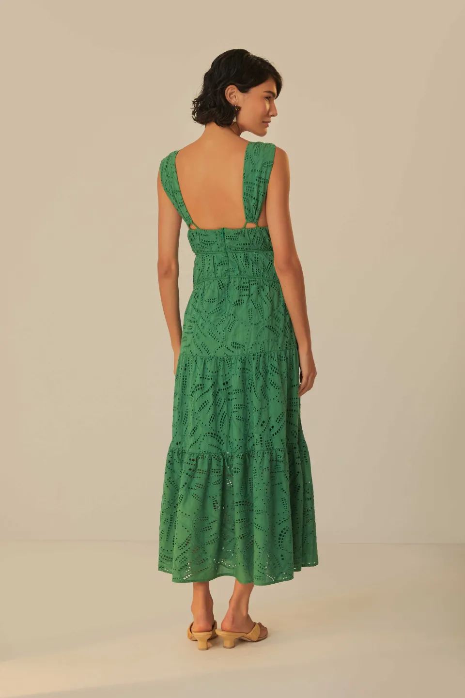 FARM Rio Green Monstera Corset Eyelet Maxi Dress