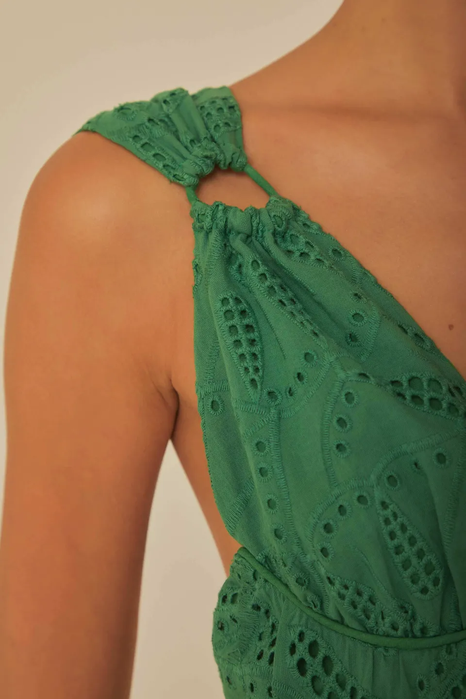 FARM Rio Green Monstera Corset Eyelet Maxi Dress