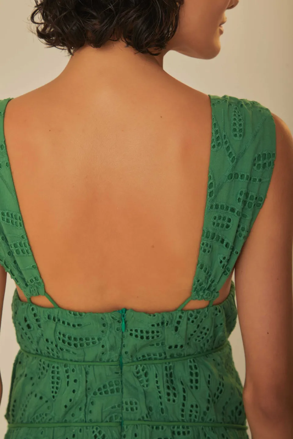 FARM Rio Green Monstera Corset Eyelet Maxi Dress