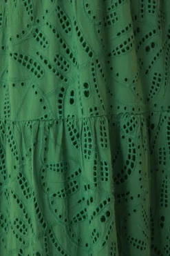 FARM Rio Green Monstera Corset Eyelet Maxi Dress