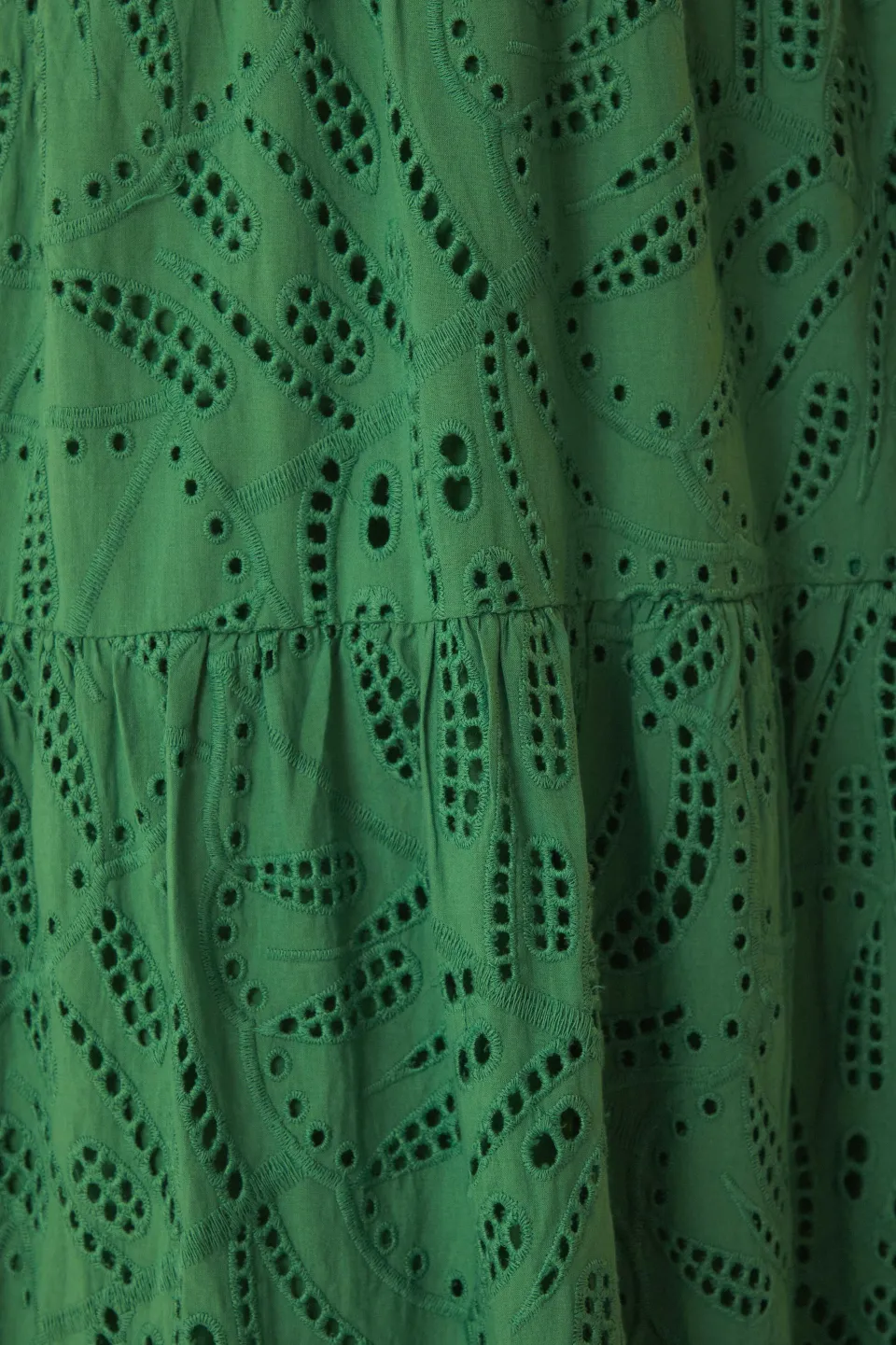 FARM Rio Green Monstera Corset Eyelet Maxi Dress