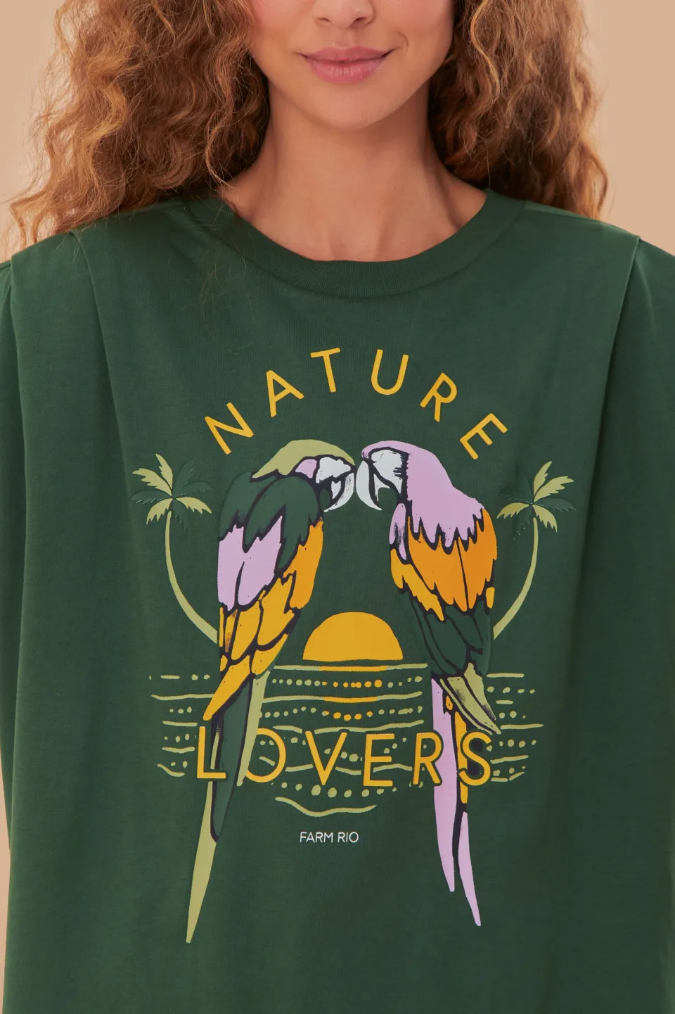 FARM Rio Green Nature Lovers Pleat Organic Cotton T-Shirt New