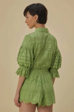 FARM Rio Green Pineapple Eyelet Shorts Best