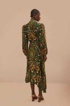 FARM Rio Green Pineapple Ikat Long Sleeve Midi Dress Online