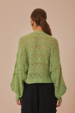 FARM Rio Green Textured Knit Cardigan New