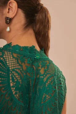 FARM Rio Green Toucans Guipure Sleeveless Top Online