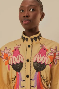 FARM Rio Khaki Flower Bird Embroidered Midi Dress Best