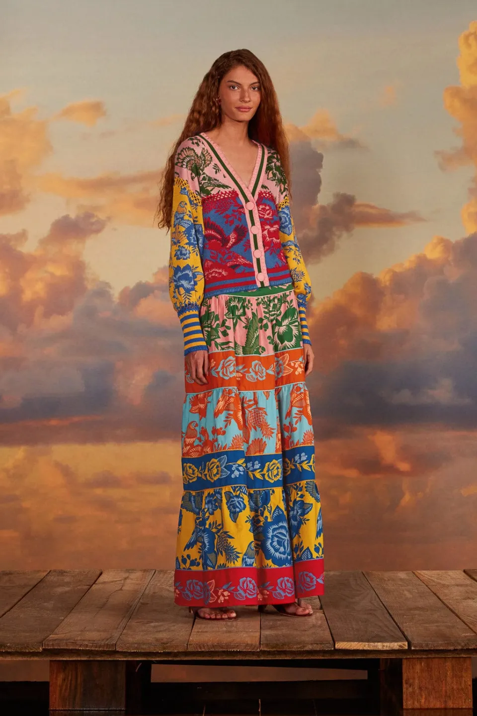 FARM Rio Lace Garden Tiered Maxi Skirt New
