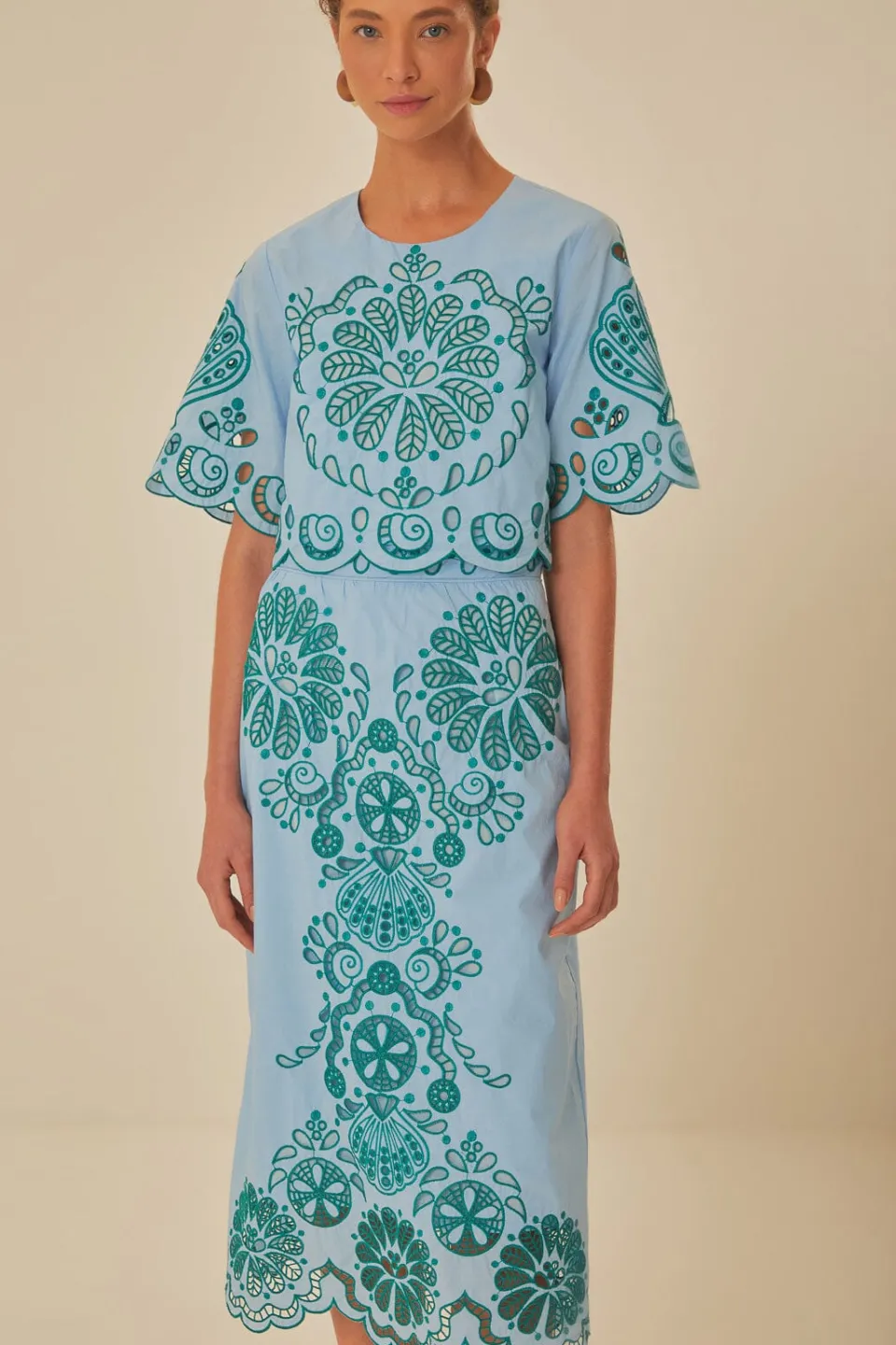 FARM Rio Light Blue And Green Graphic Richelieu Midi Skirt Hot