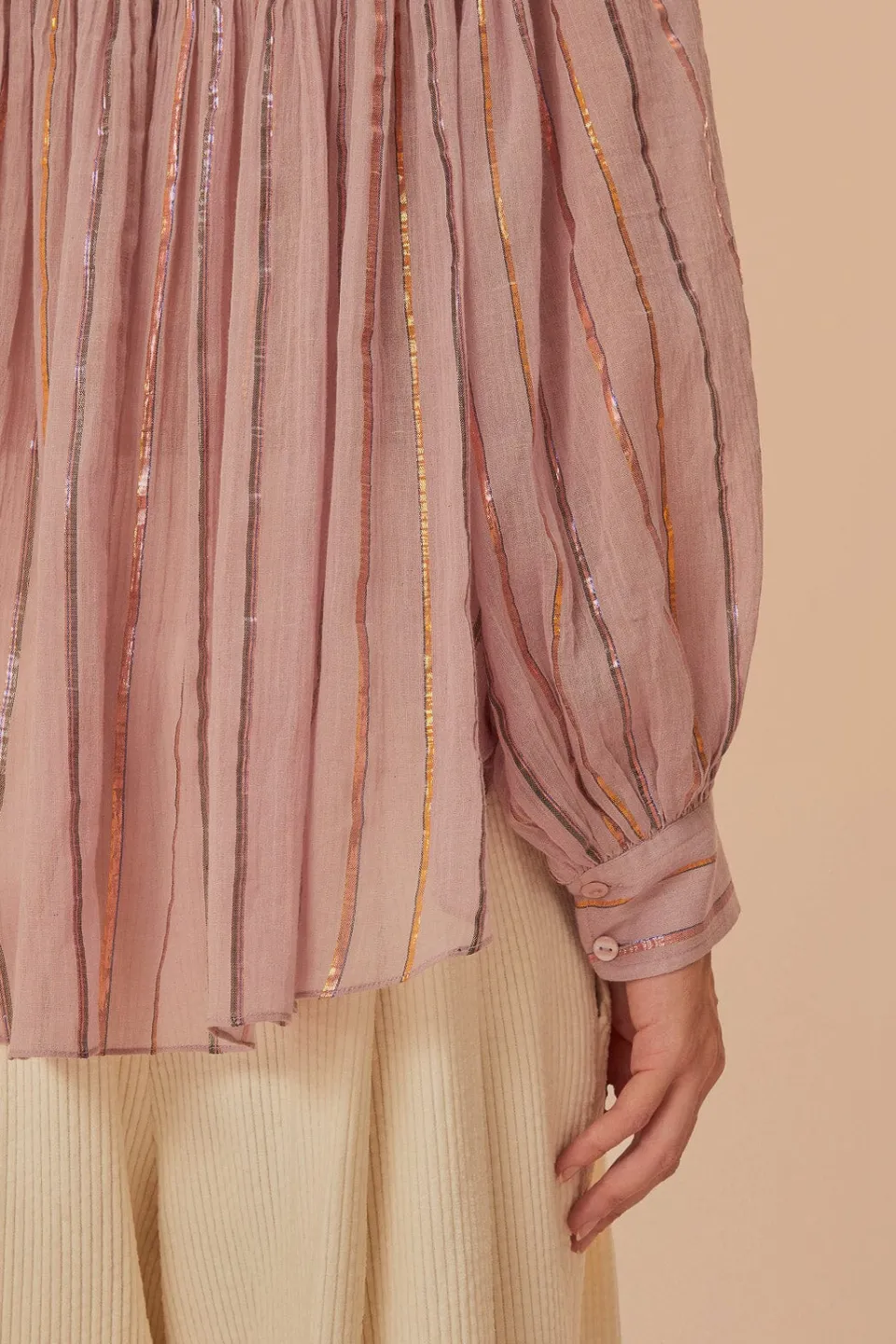 FARM Rio Light Pink Pleated Yoke Long Sleeve Blouse Outlet
