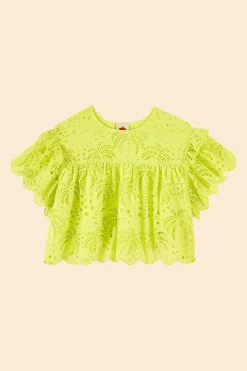 FARM Rio Lime Green Palm Tree Richelieu Blouse Sale