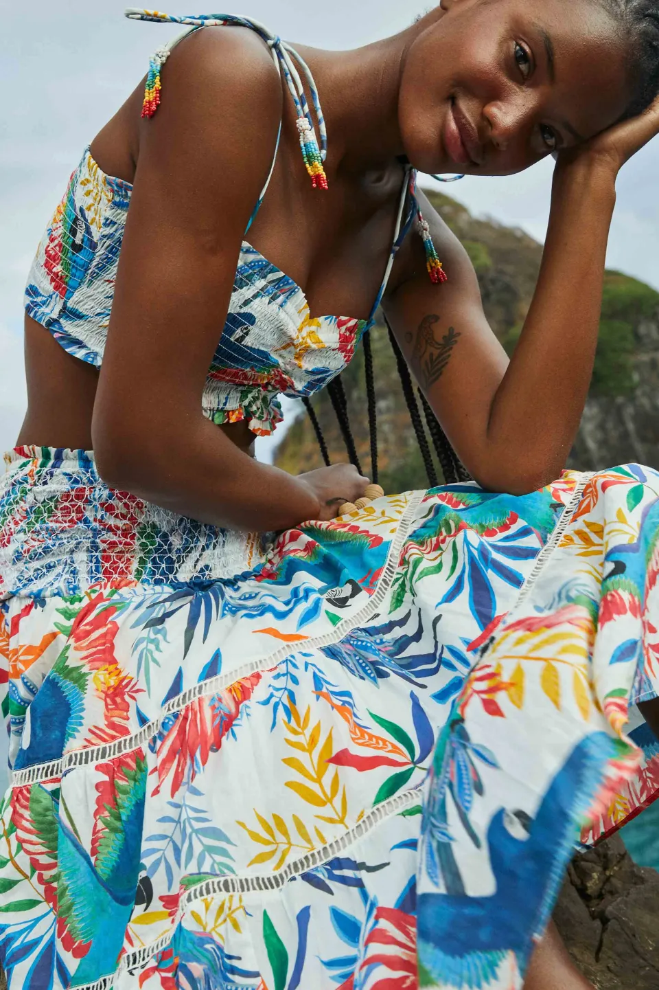 FARM Rio Macaw Wind Smocked Midi Skirt Sale