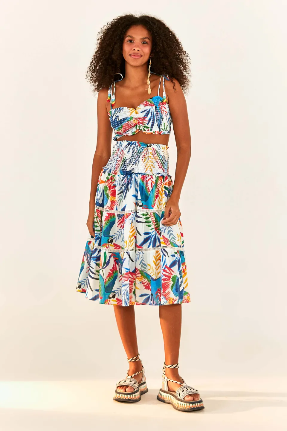 FARM Rio Macaw Wind Smocked Midi Skirt Sale