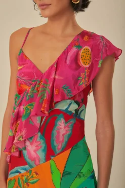 FARM Rio Mixed Flowery Rufle One Strap Midi Dress Sale