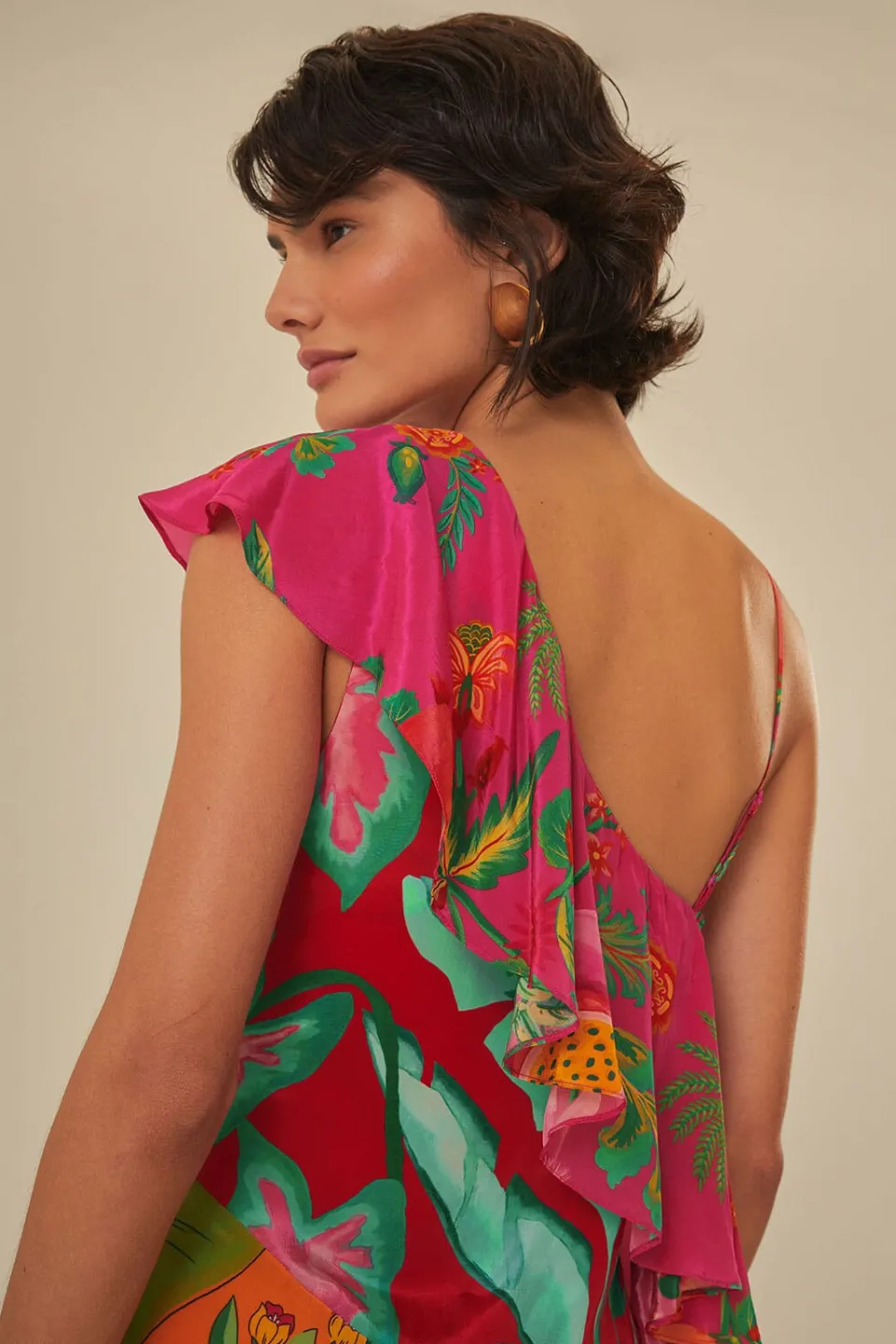 FARM Rio Mixed Flowery Rufle One Strap Midi Dress Sale