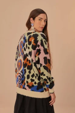 FARM Rio Mixed Ikat Hearts Knit Cardigan New