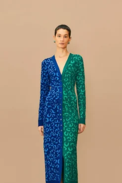FARM Rio Mixed Leopards Knit Midi Cardigan Dress Clearance