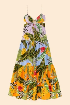 FARM Rio Mixed Striped Bananas Maxi Dress New