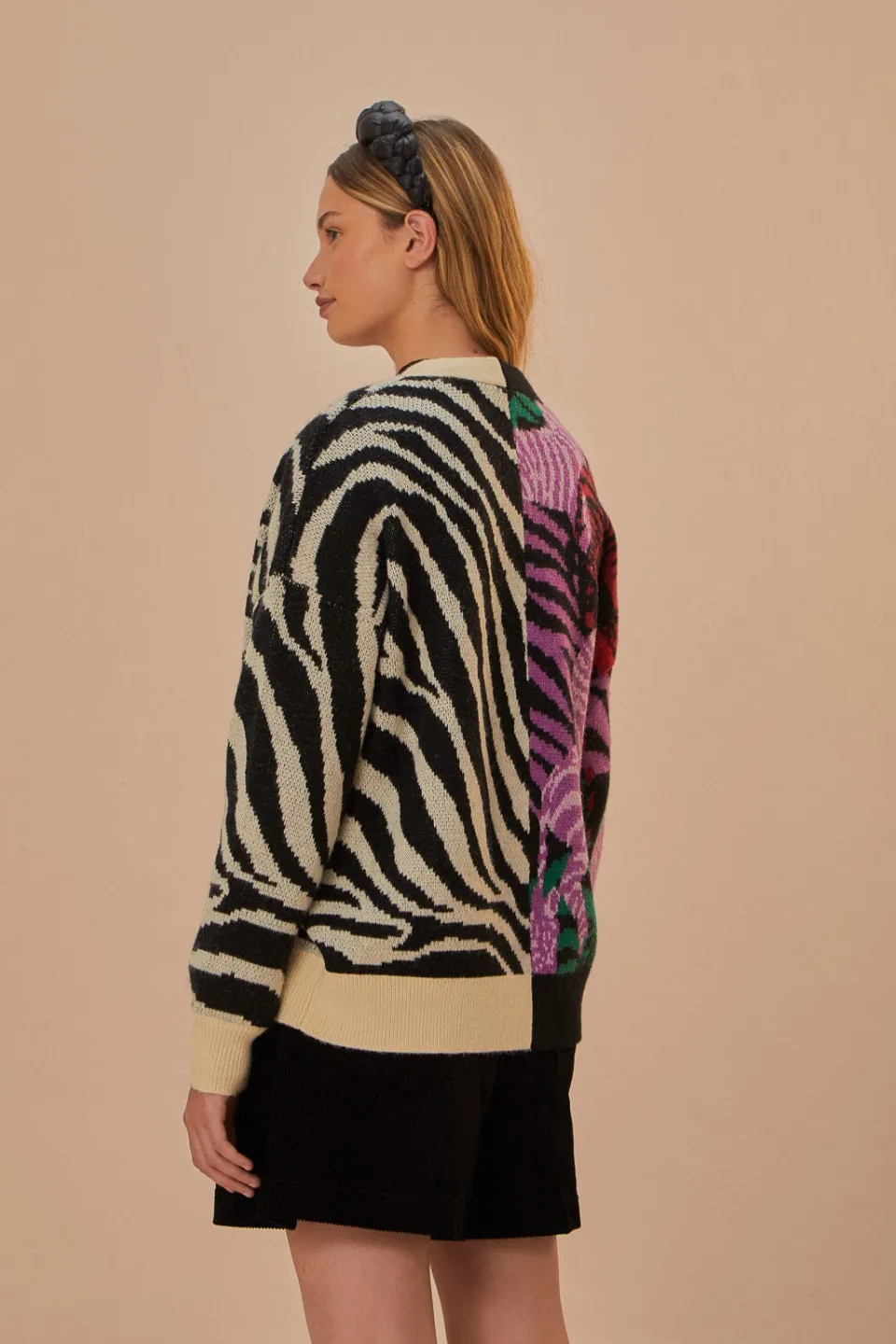 FARM Rio Mixed Zebra Prints Knit Cardigan New