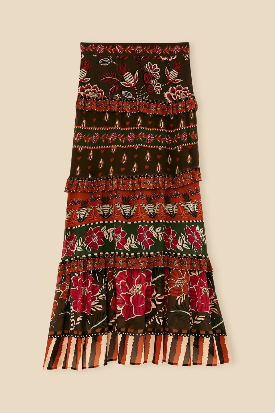 FARM Rio Multicolor Ainika Floral Garden Tiered Maxi Skirt Best
