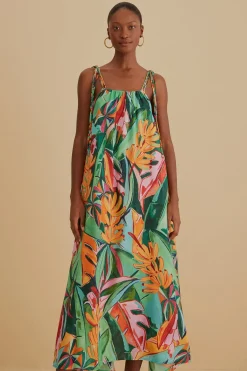 FARM Rio Multicolor Banana Foliage Sleeveless Midi Dress Discount