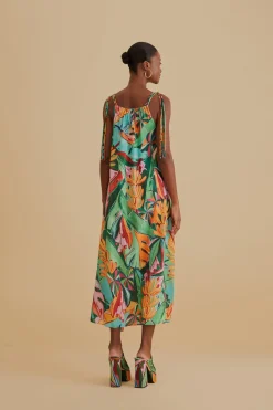 FARM Rio Multicolor Banana Foliage Sleeveless Midi Dress Discount