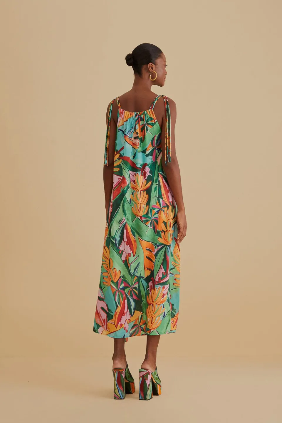 FARM Rio Multicolor Banana Foliage Sleeveless Midi Dress Discount