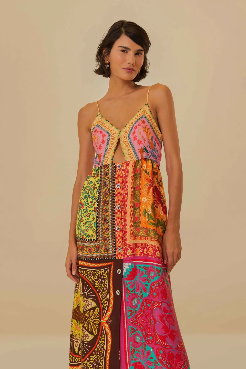 FARM Rio Multicolor Mixed Scarves Lenzing™ Ecovero™ Viscose Midi Dress Clearance