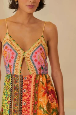 FARM Rio Multicolor Mixed Scarves Lenzing™ Ecovero™ Viscose Midi Dress Clearance