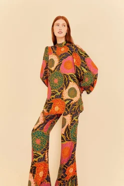 FARM Rio Multicolor Vintage Garden Satin Flare Pants Online