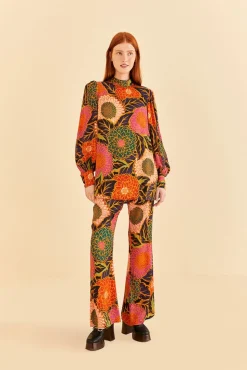 FARM Rio Multicolor Vintage Garden Satin Blouse Online