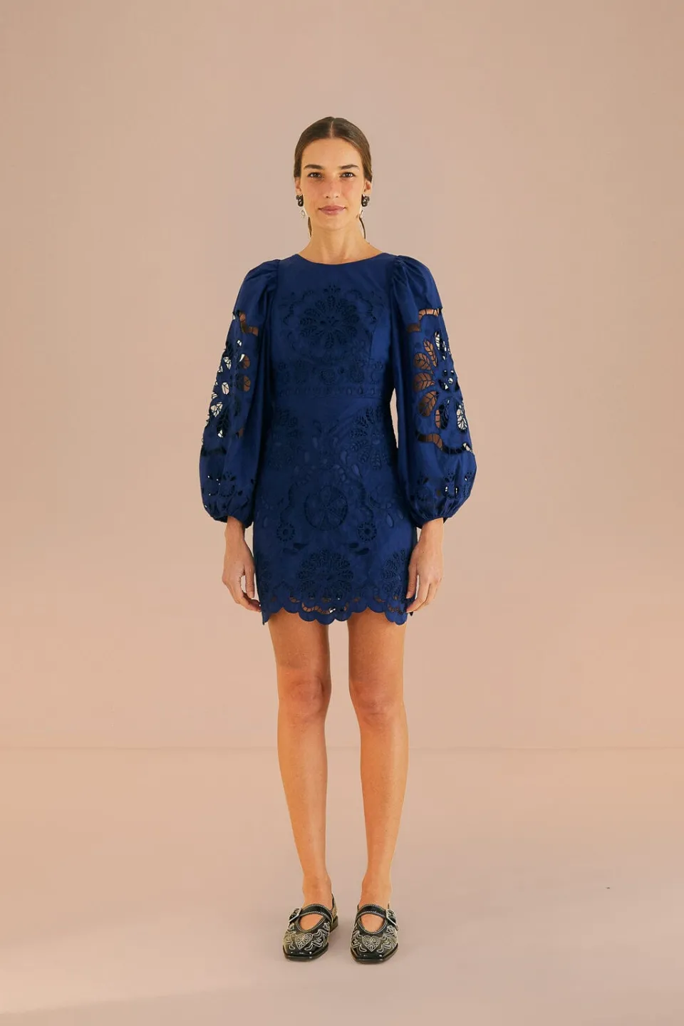 FARM Rio Navy Blue Flowery Richelieu Mini Dress Outlet