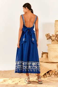 FARM Rio Navy Macaw Embroidered Maxi Dress New