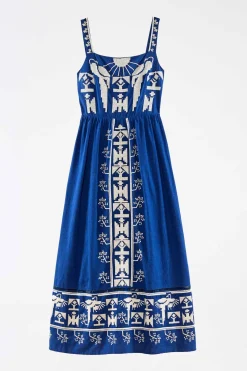 FARM Rio Navy Macaw Embroidered Maxi Dress New