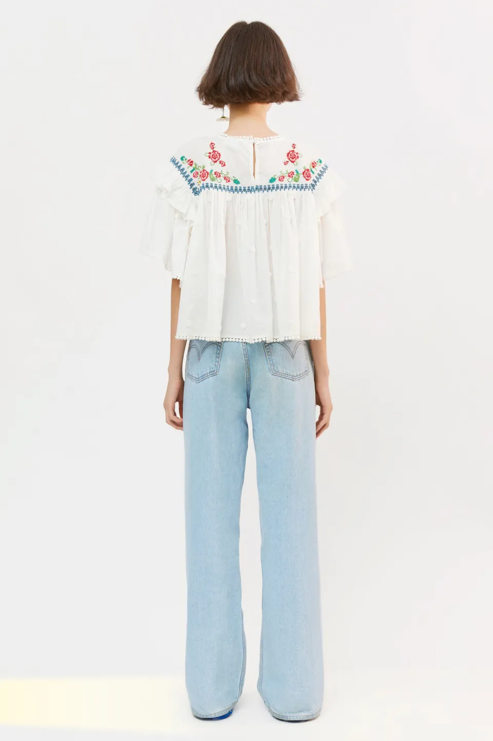 FARM Rio Off White Blouse | Cross Stitch Print Embroidered Best