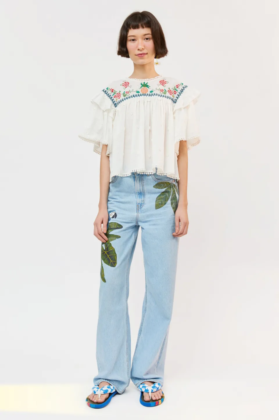 FARM Rio Off White Blouse | Cross Stitch Print Embroidered Best