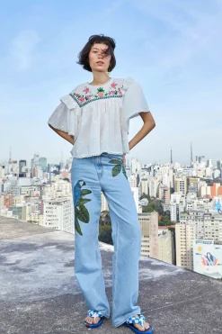 FARM Rio Off White Blouse | Cross Stitch Print Embroidered Best
