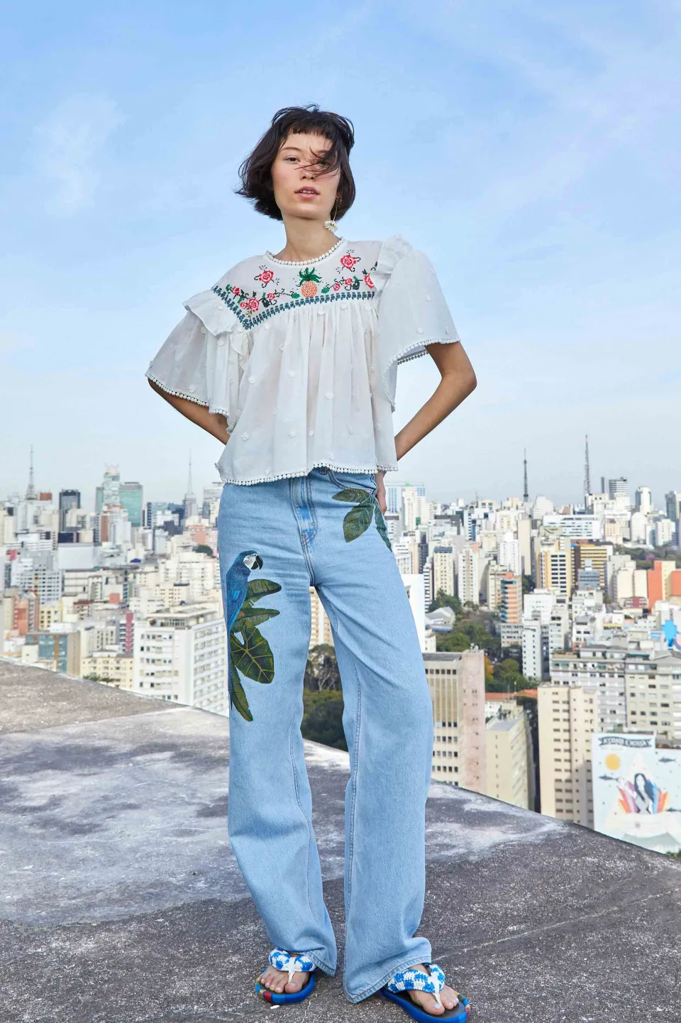 FARM Rio Off White Blouse | Cross Stitch Print Embroidered Best