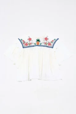 FARM Rio Off White Blouse | Cross Stitch Print Embroidered Best