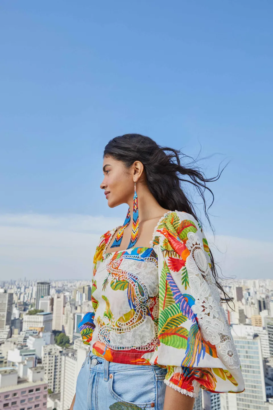 FARM Rio OFF WHITE BLOUSE | Forest Birds Print New