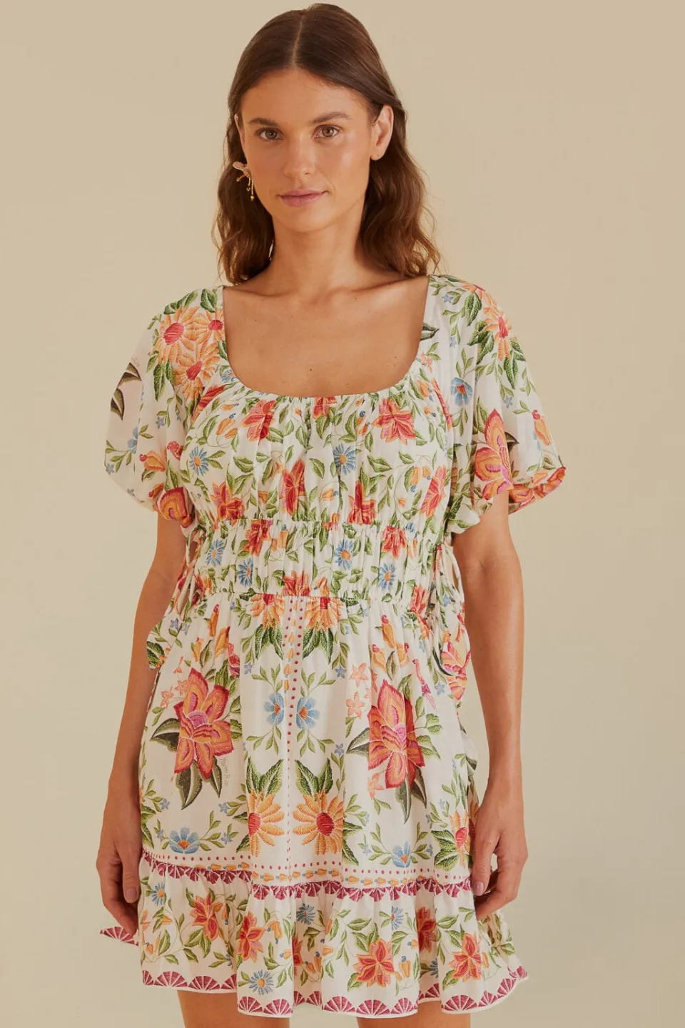 FARM Rio Off-White Bloom Garden Euroflax™Premium Linen Mini Dress Discount