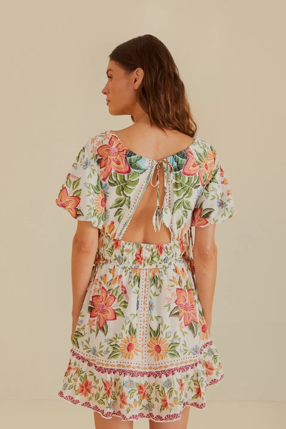 FARM Rio Off-White Bloom Garden Euroflax™Premium Linen Mini Dress Discount